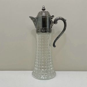 Vintage Silver Plated Top Crystal Claret Wine Decanter Made In Italy
